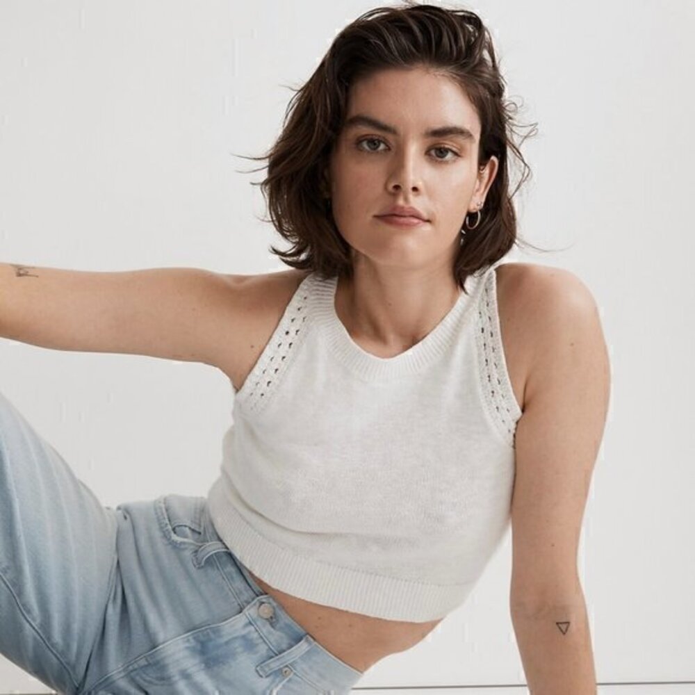 Madewell Crochet-Trim Crop Sweater Tank in Lighthouse White Size S NWT